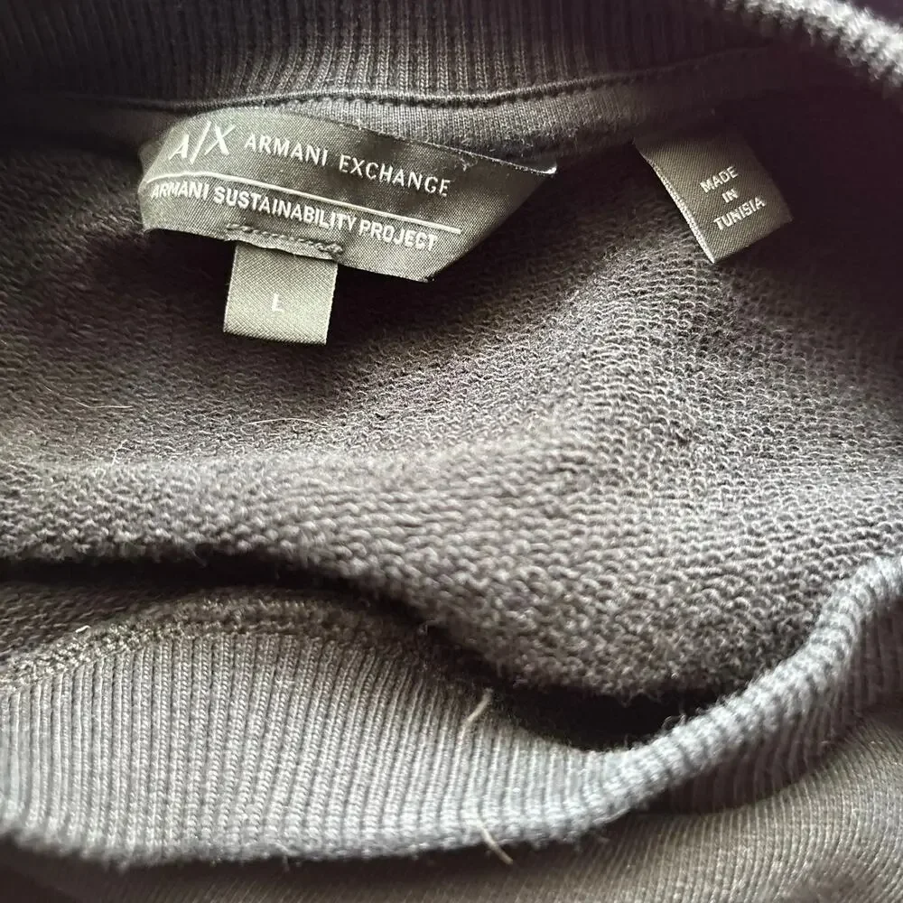 Armani Exchange Sweater Womens L Black Open Shoulder Streetwear Graffiti - Picture 9 of 10